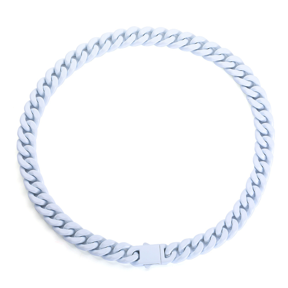 Collana Catena Cubana Acciaio Inox Colorata Hip Hop 13mm Fibbia Primaverile Gioielli - Foto 27 di 33