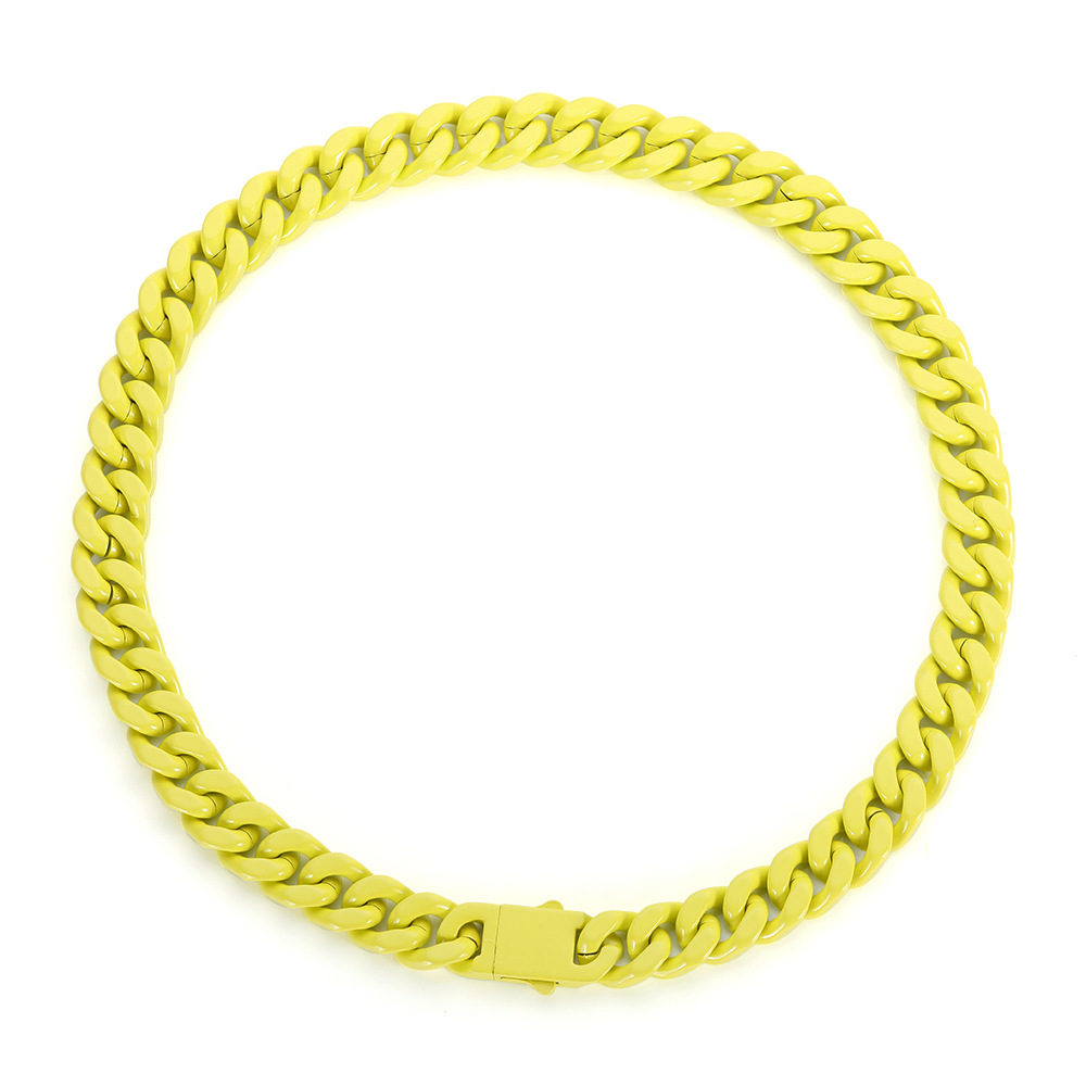 Collana Catena Cubana Acciaio Inox Colorata Hip Hop 13mm Fibbia Primaverile Gioielli - Foto 28 di 33