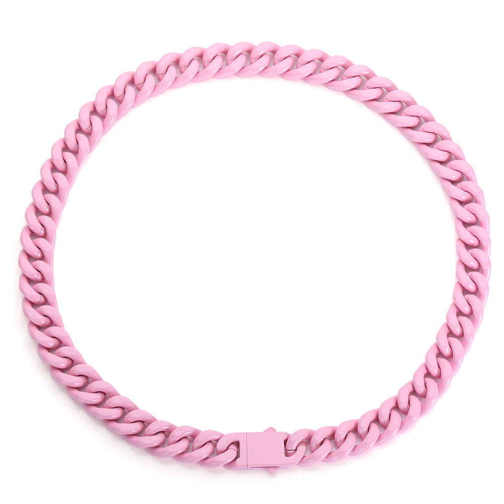 Collana Catena Cubana Acciaio Inox Colorata Hip Hop 13mm Fibbia Primaverile Gioielli - Foto 29 di 33