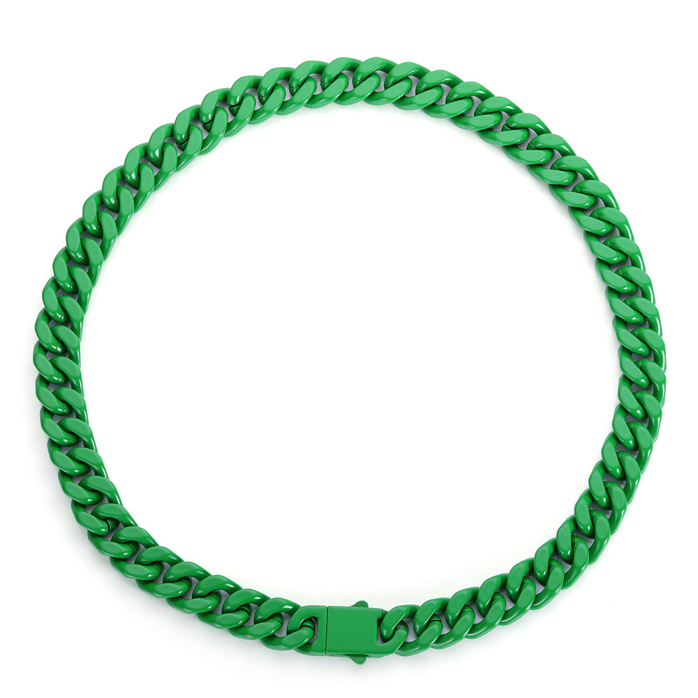 Collana Catena Cubana Acciaio Inox Colorata Hip Hop 13mm Fibbia Primaverile Gioielli - Foto 30 di 33