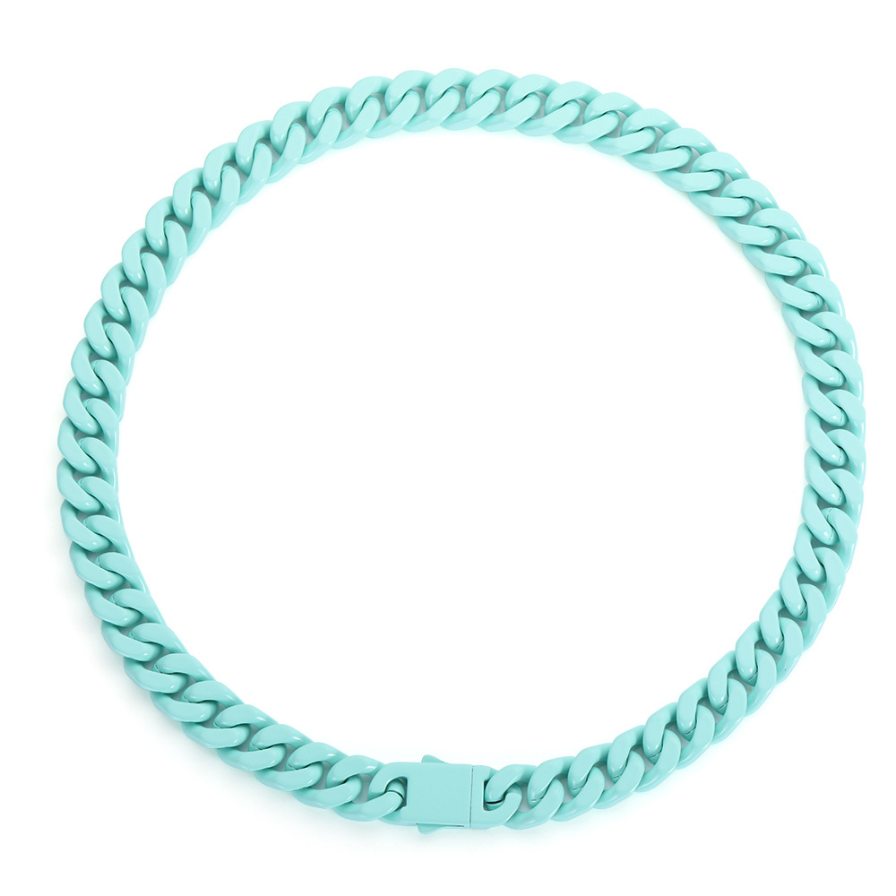 Collana Catena Cubana Acciaio Inox Colorata Hip Hop 13mm Fibbia Primaverile Gioielli - Foto 31 di 33