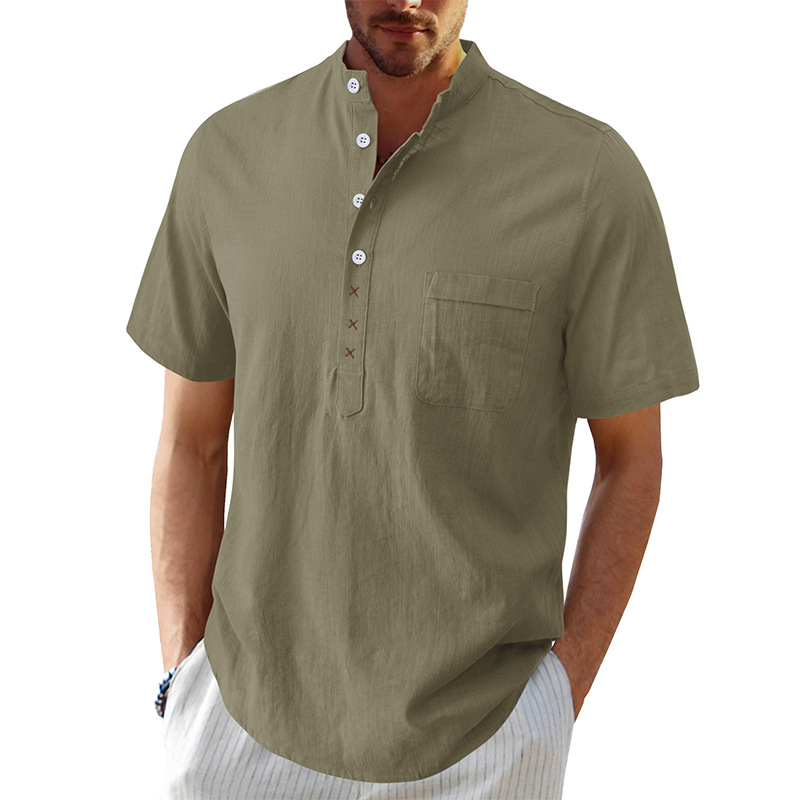 Men's Hawaiian Short Sleeve Beach Shirt Henry Shirt Holiday Cotton Linen Shirt - Picture 30 of 30