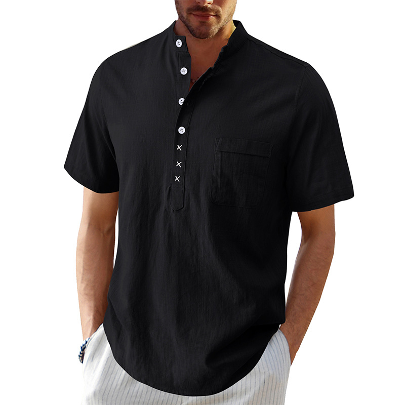 Men's Hawaiian Short Sleeve Beach Shirt Henry Shirt Holiday Cotton Linen Shirt - Picture 26 of 30