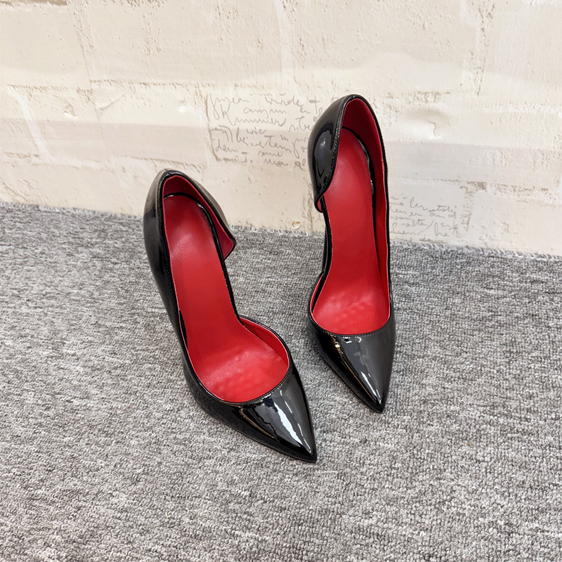 Sexy Women Patent Leather Slip On High Heels Pointed Toe Cut Out Evening Shoes - Picture 22 of 22