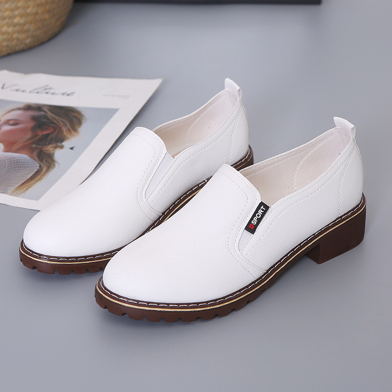 Women Loafers Slip On Round Toe Soft Leather Low Heel Oxfords Flat Preppy Shoes - Picture 18 of 19