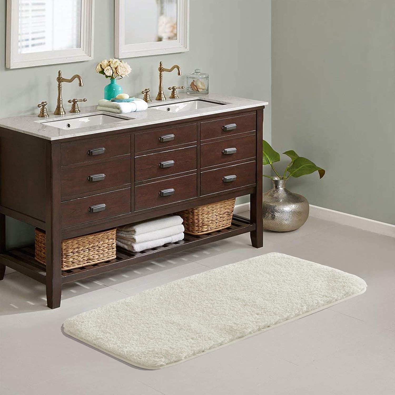 Soft Non-Slip Microfiber Bath Mat Water Absorbent Shaggy Rug for Bathroom - Picture 42 of 296