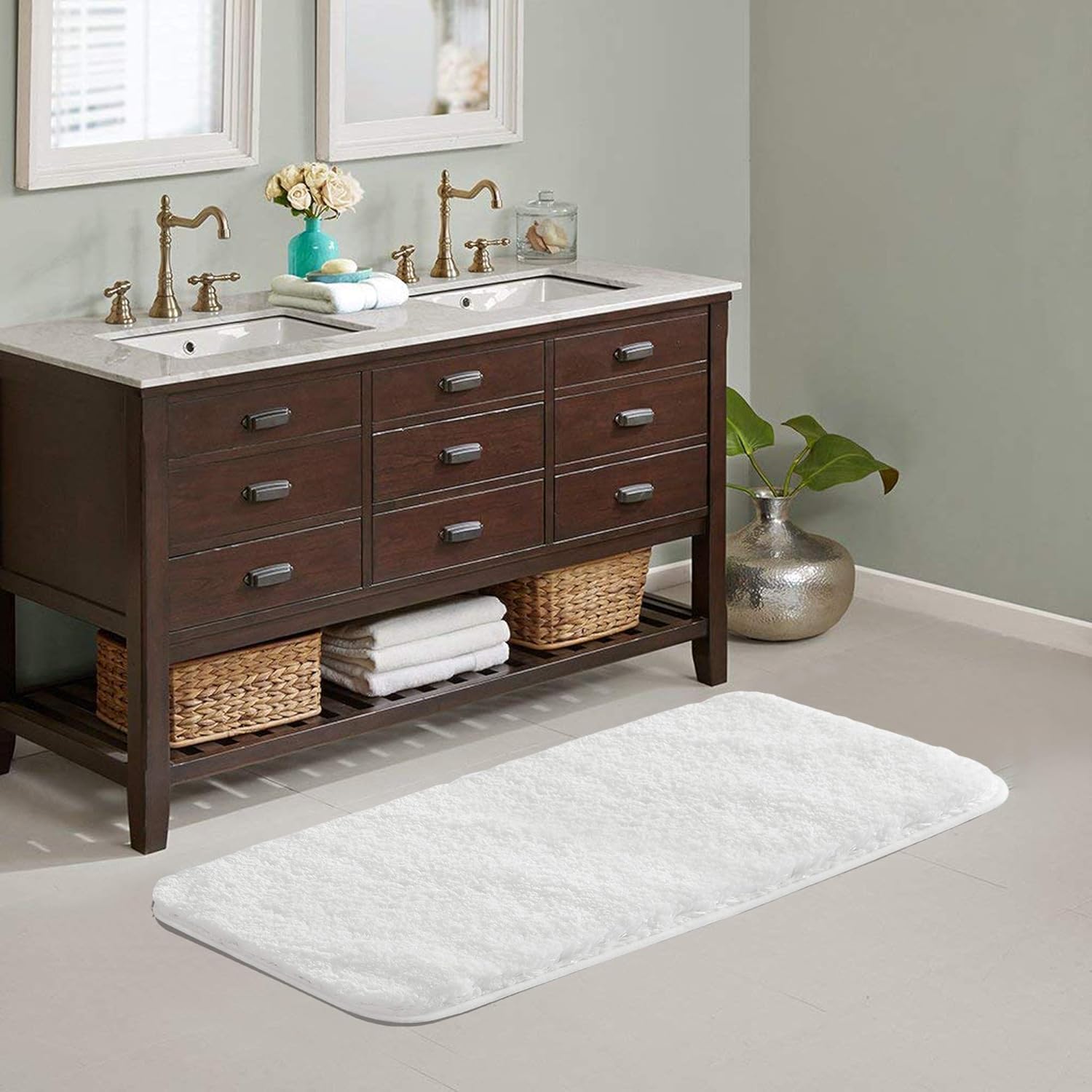 Soft Non-Slip Microfiber Bath Mat Water Absorbent Shaggy Rug for Bathroom - Picture 195 of 296
