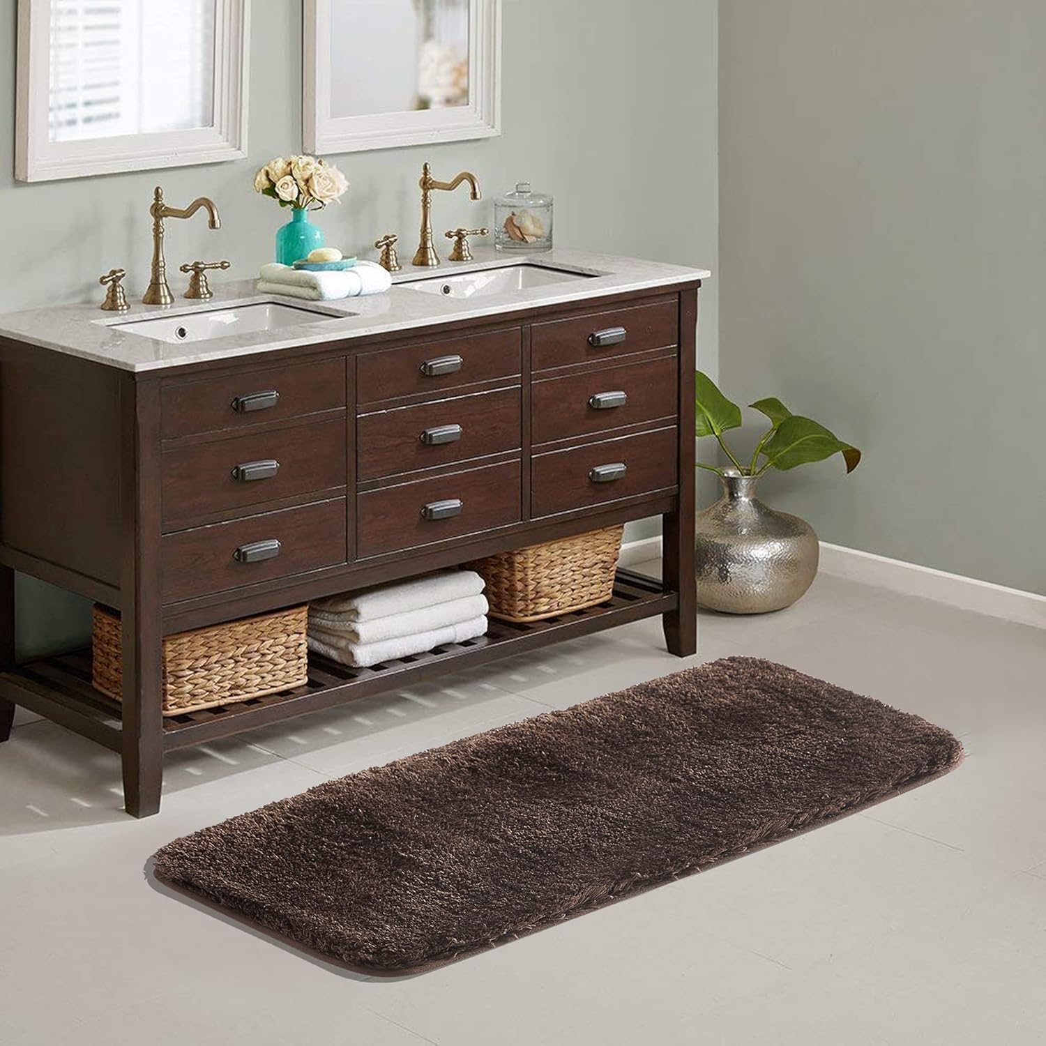 Soft Non-Slip Microfiber Bath Mat Water Absorbent Shaggy Rug for Bathroom - Picture 236 of 296