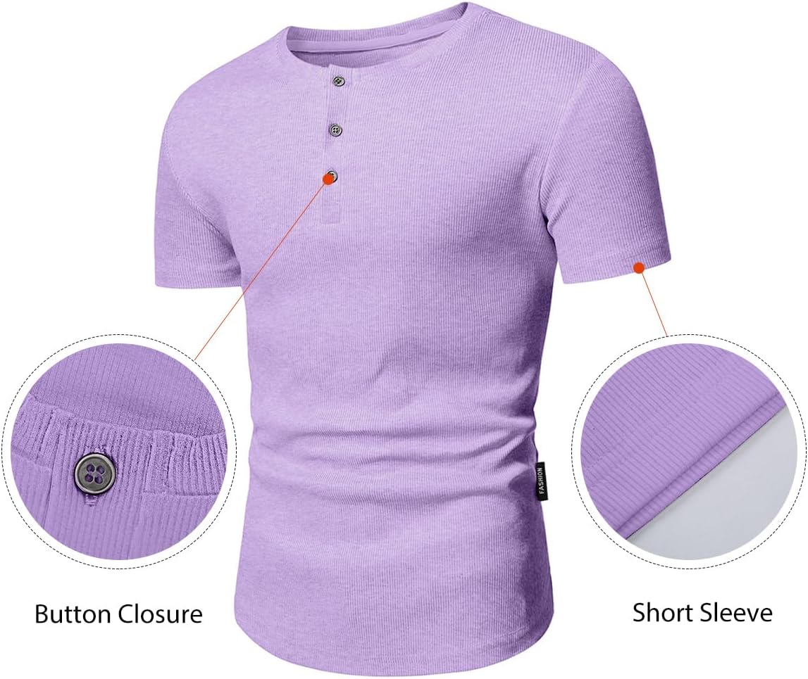 Herren Muscle Slim Henley Shirts Crewneck T-Shirt Gym Training Sport Shirt Tees - Bild 72 von 146