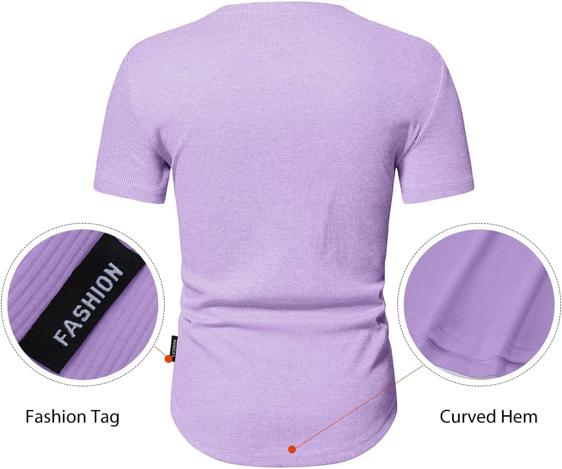Herren Muscle Slim Henley Shirts Crewneck T-Shirt Gym Training Sport Shirt Tees - Bild 73 von 146