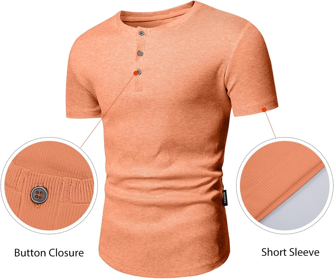 Herren Muscle Slim Henley Shirts Crewneck T-Shirt Gym Training Sport Shirt Tees - Bild 85 von 146