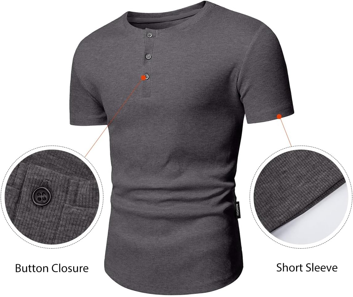 Herren Muscle Slim Henley Shirts Crewneck T-Shirt Gym Training Sport Shirt Tees - Bild 101 von 146