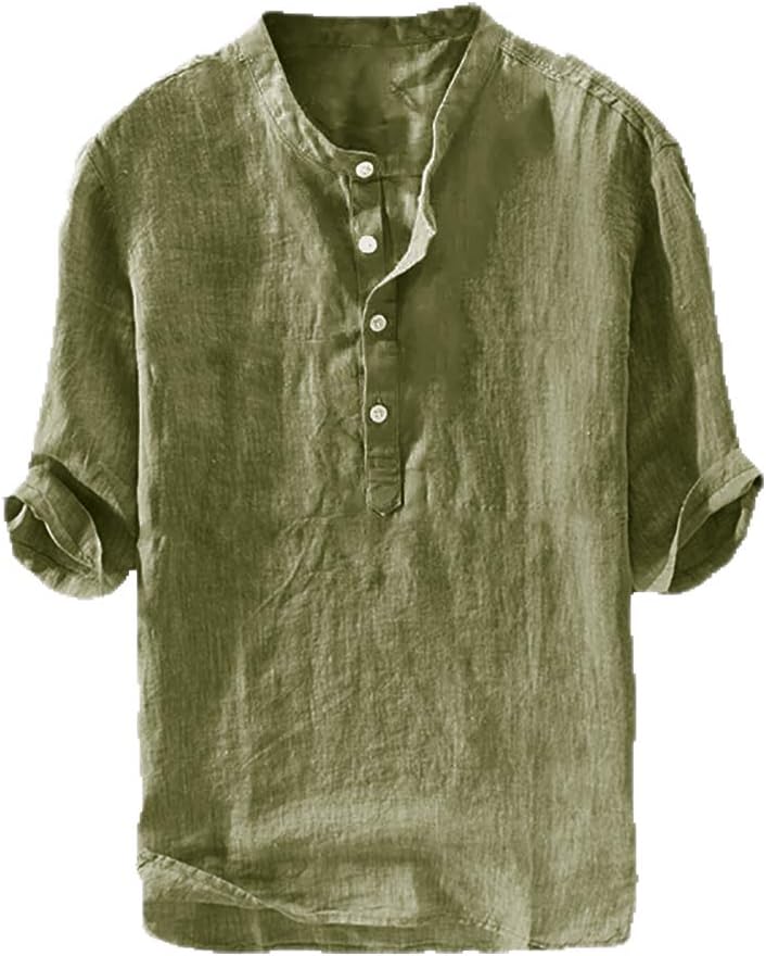 Herren Freizeit Leinen Baumwolle 3/4 Arm Henley T-Shirt - leichtes Sommer Oberteil - Bild 26 von 39