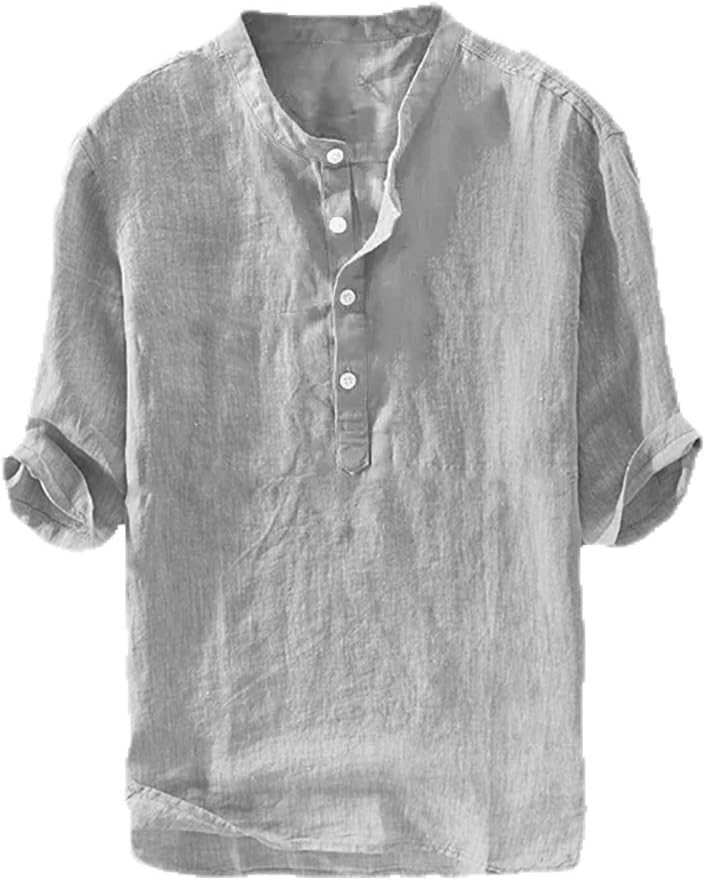 Herren Freizeit Leinen Baumwolle 3/4 Arm Henley T-Shirt - leichtes Sommer Oberteil - Bild 32 von 39