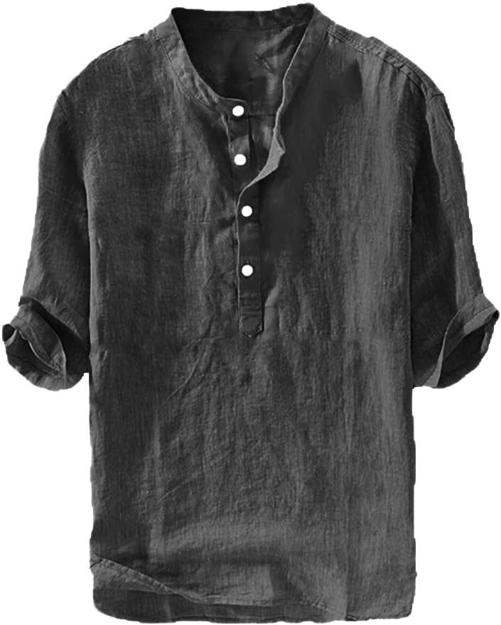 Herren Freizeit Leinen Baumwolle 3/4 Arm Henley T-Shirt - leichtes Sommer Oberteil - Bild 35 von 39