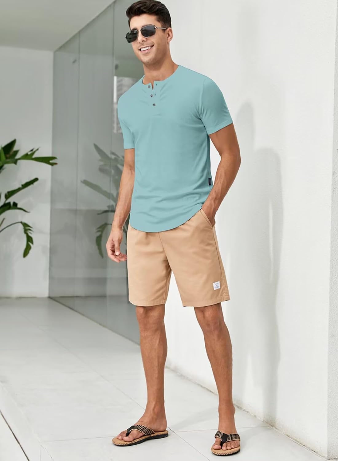 Herren Muscle Slim Henley Shirts Crewneck T-Shirt Gym Training Sport Shirt Tees - Bild 127 von 146