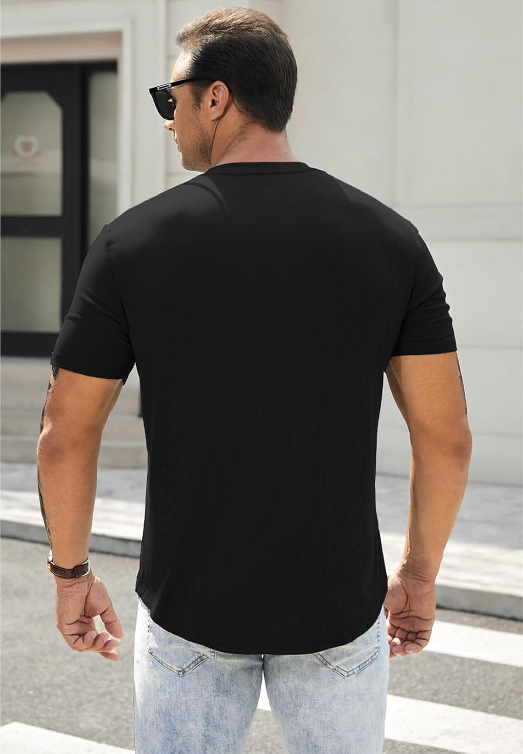 Herren Muscle Slim Henley Shirts Crewneck T-Shirt Gym Training Sport Shirt Tees - Bild 132 von 146