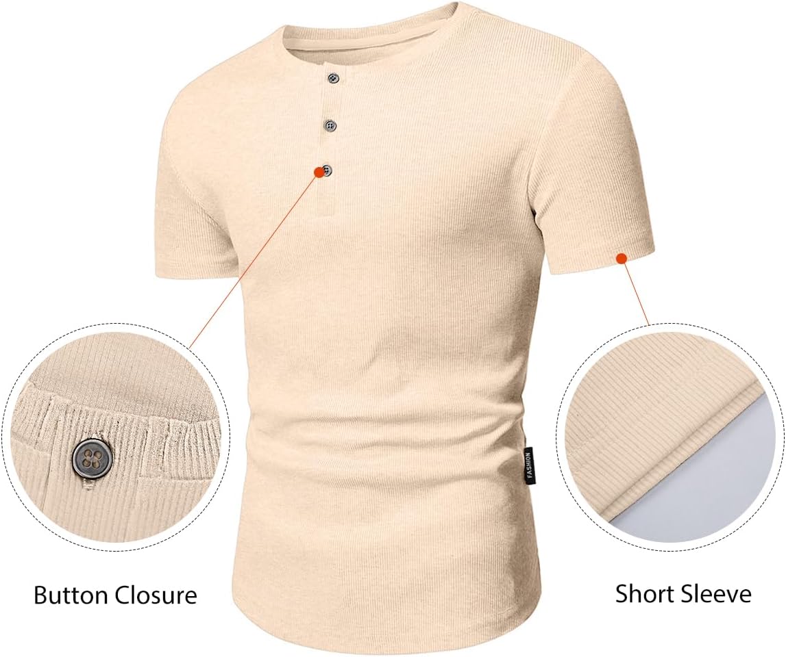 Herren Muscle Slim Henley Shirts Crewneck T-Shirt Gym Training Sport Shirt Tees - Bild 141 von 146