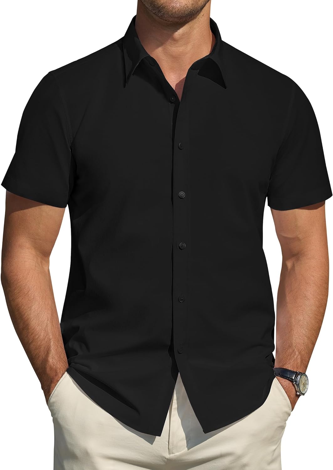 Herren Kurzarm Hemden Stretch Fleckenschutz Freizeit Button Down Hemden - Bild 20 von 94