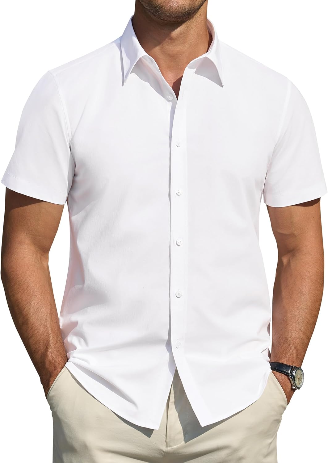 Herren Kurzarm Hemden Stretch Fleckenschutz Freizeit Button Down Hemden - Bild 27 von 94