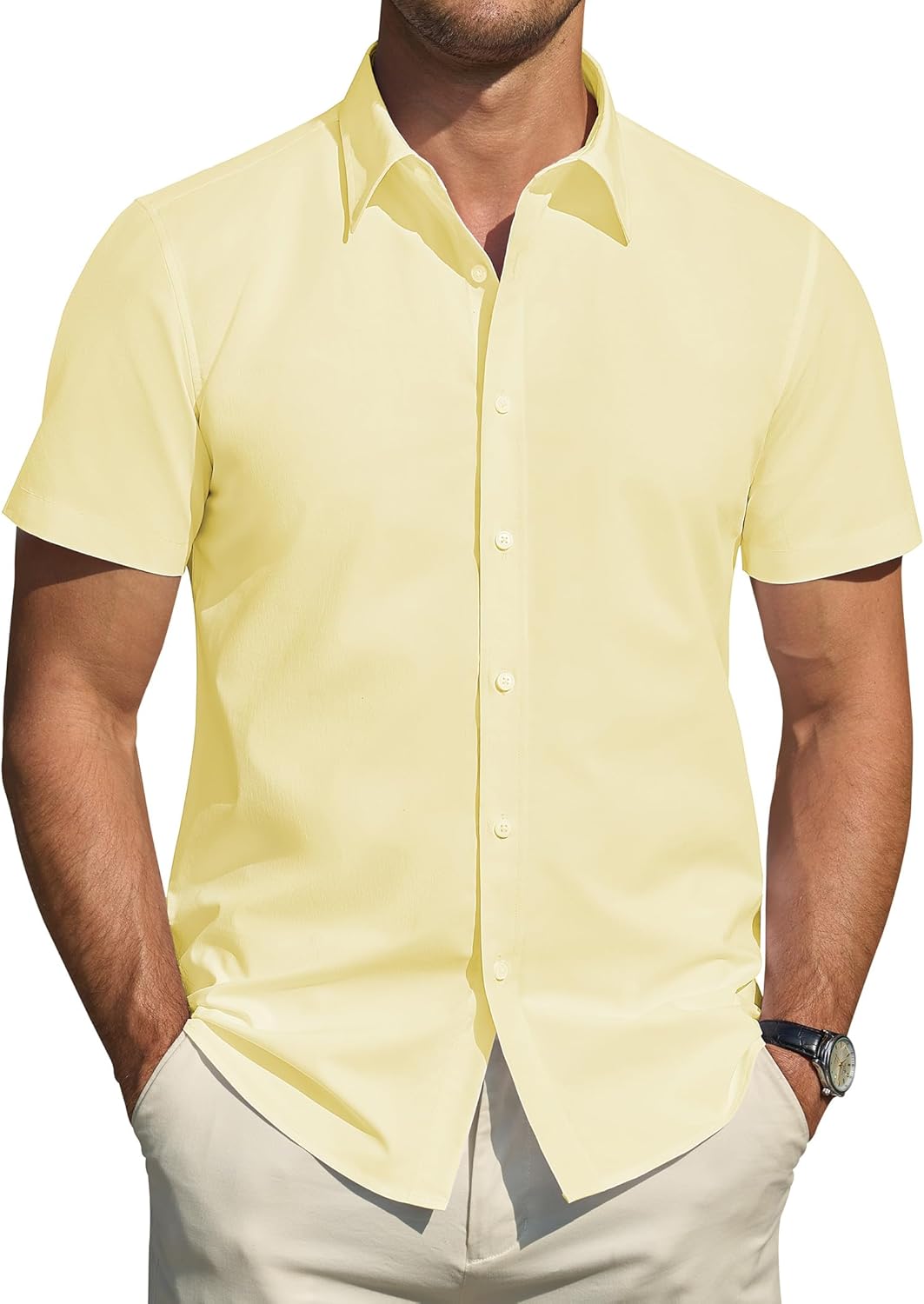 Herren Kurzarm Hemden Stretch Fleckenschutz Freizeit Button Down Hemden - Bild 31 von 94