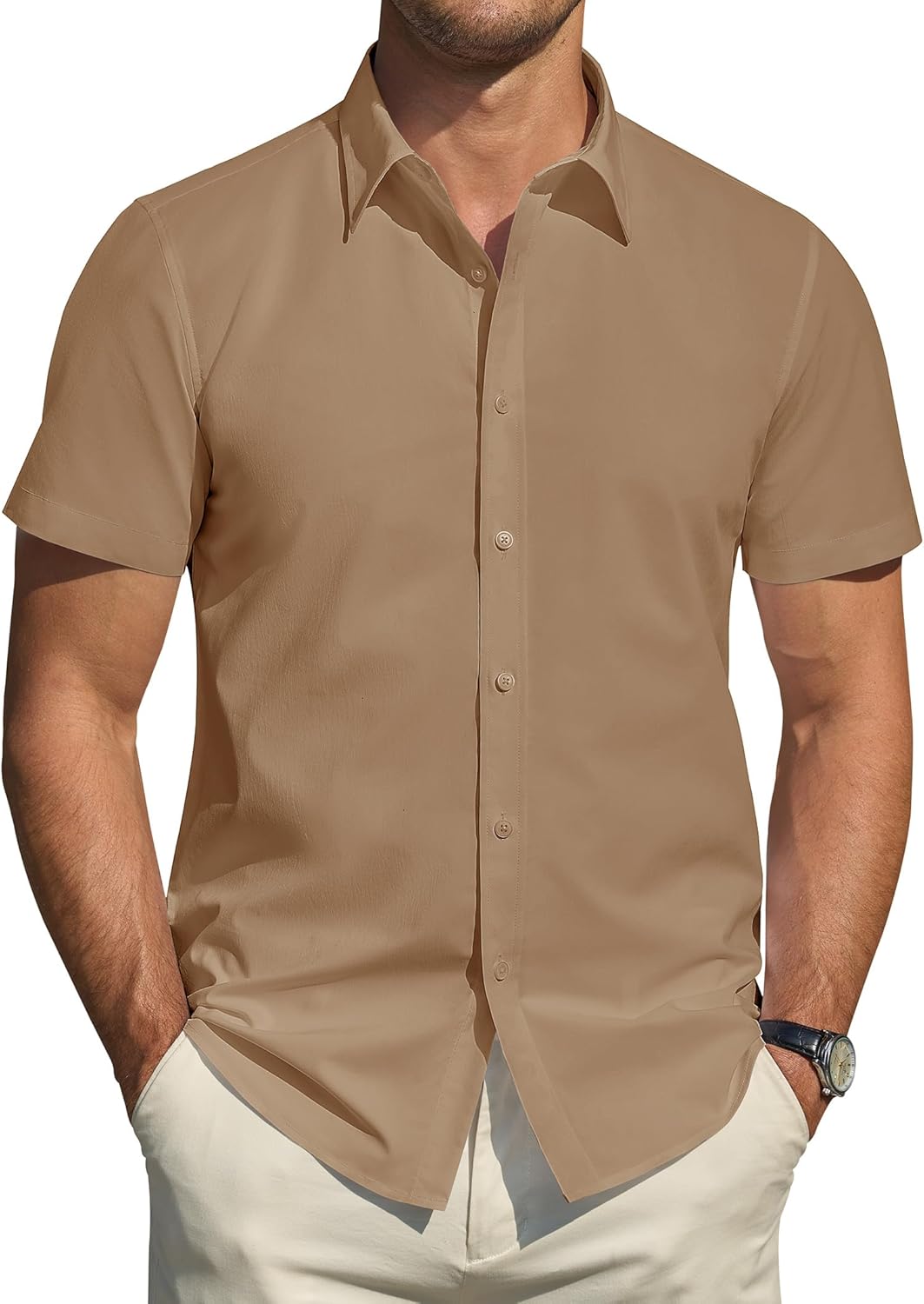 Herren Kurzarm Hemden Stretch Fleckenschutz Freizeit Button Down Hemden - Bild 35 von 94