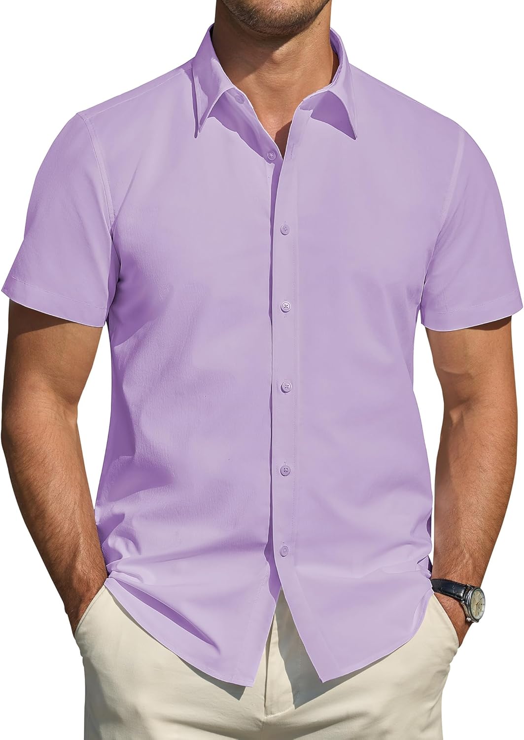 Herren Kurzarm Hemden Stretch Fleckenschutz Freizeit Button Down Hemden - Bild 39 von 94