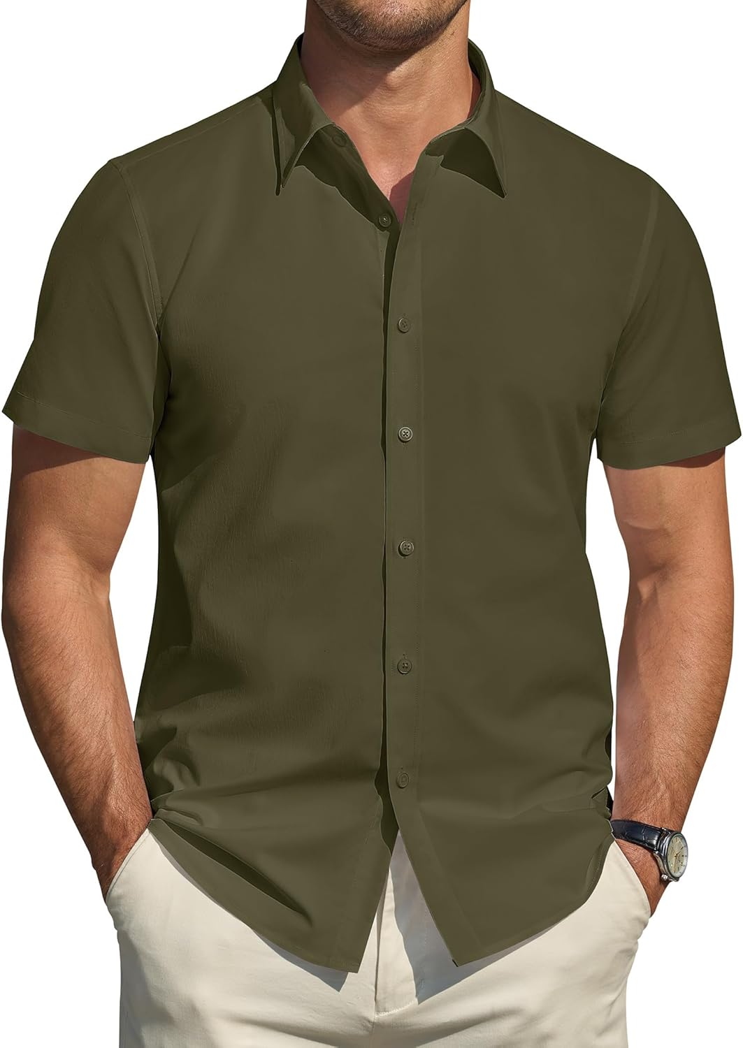 Herren Kurzarm Hemden Stretch Fleckenschutz Freizeit Button Down Hemden - Bild 47 von 94