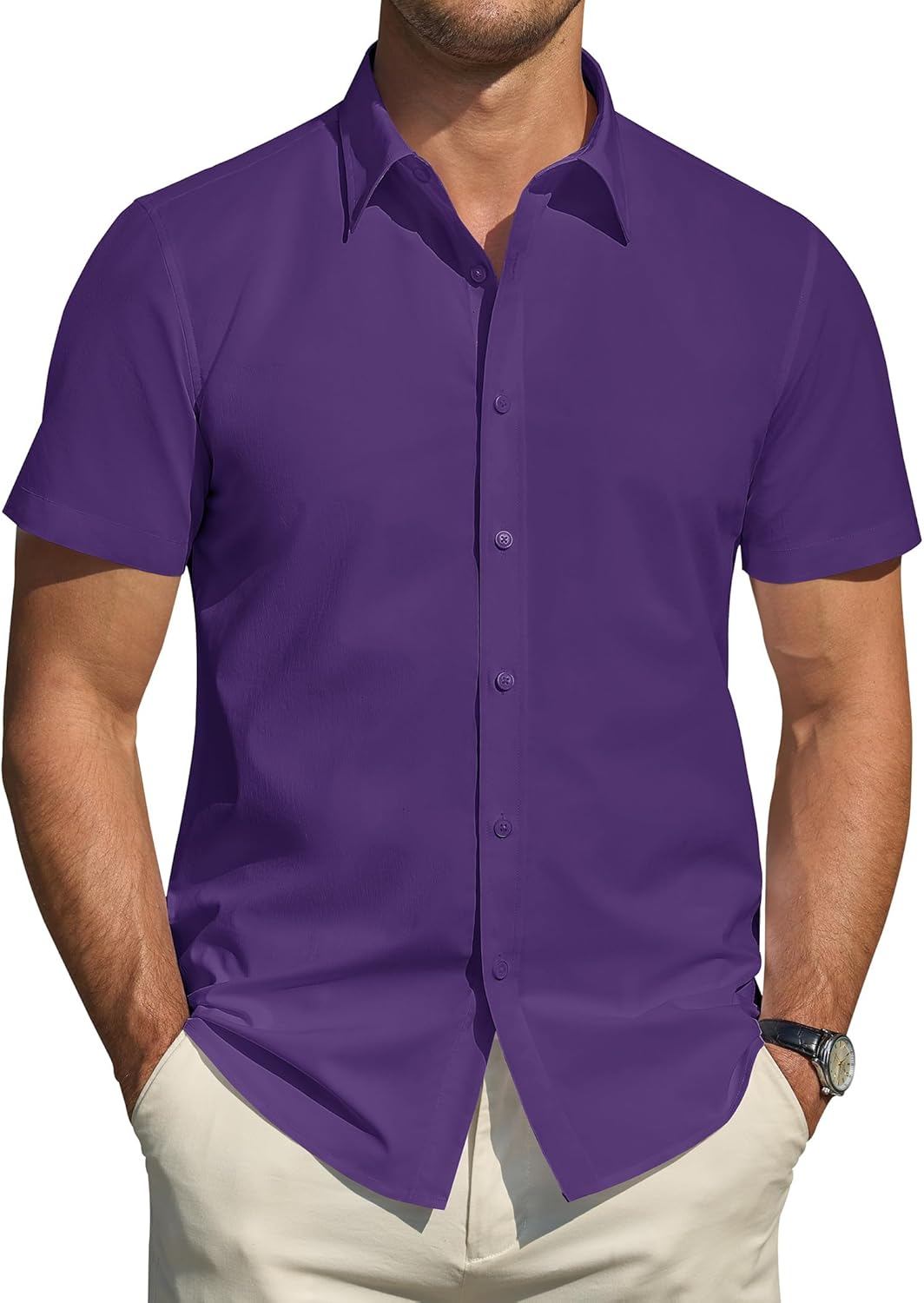 Herren Kurzarm Hemden Stretch Fleckenschutz Freizeit Button Down Hemden - Bild 51 von 94