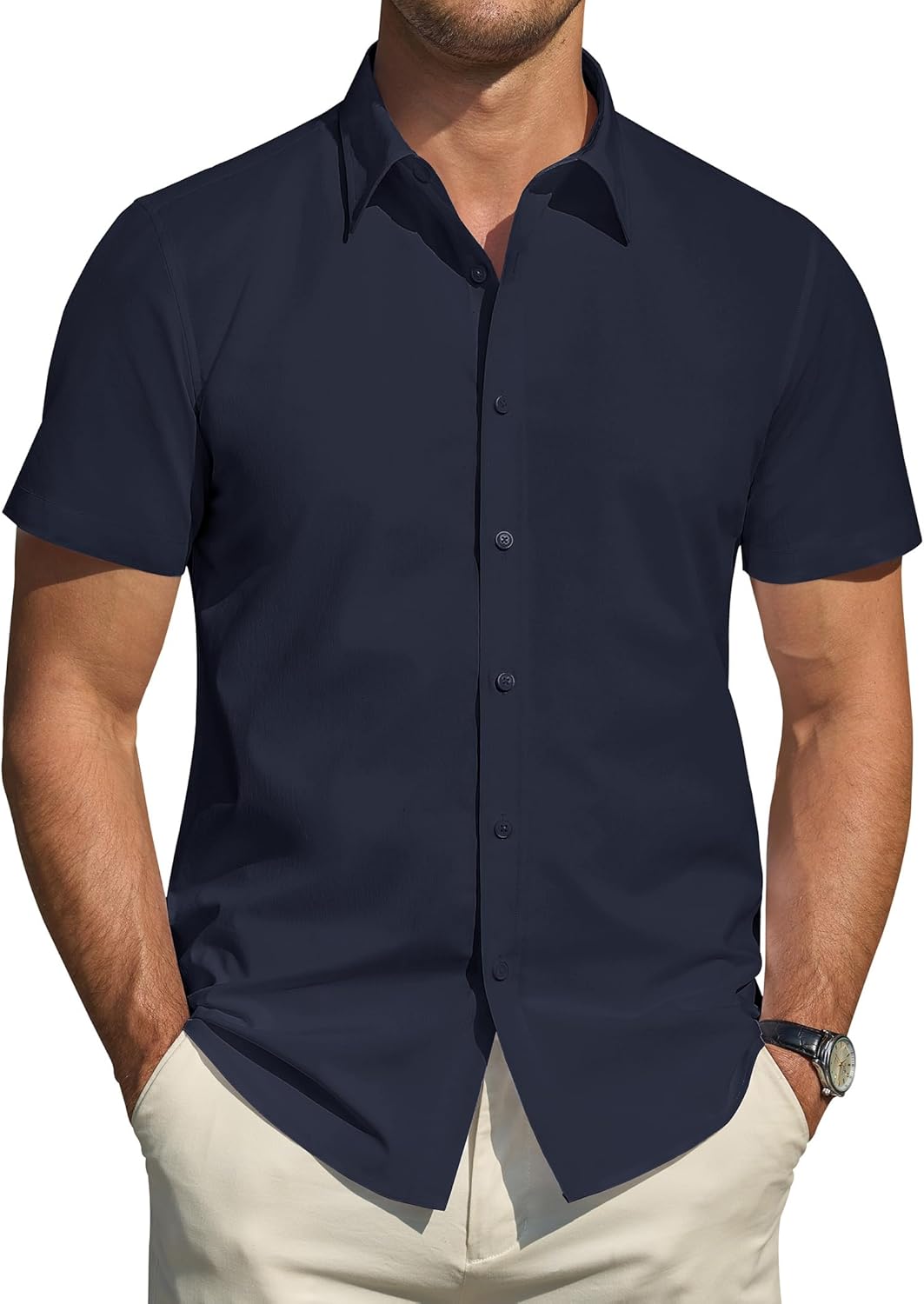 Herren Kurzarm Hemden Stretch Fleckenschutz Freizeit Button Down Hemden - Bild 55 von 94