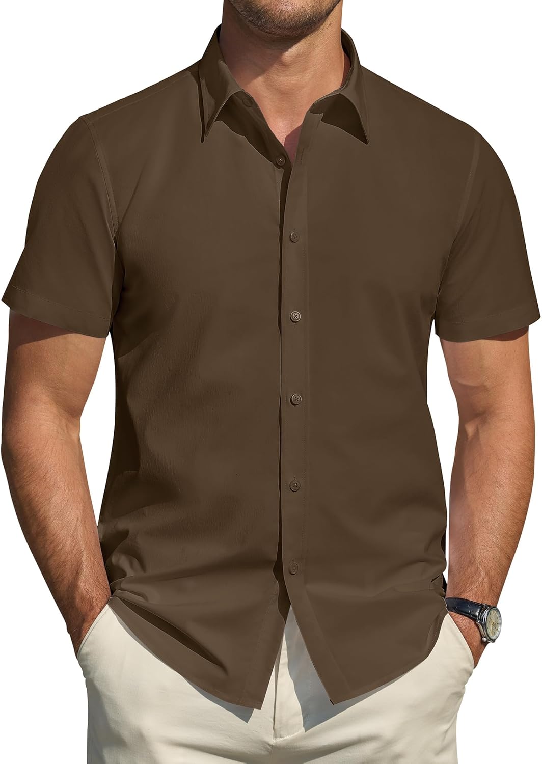 Herren Kurzarm Hemden Stretch Fleckenschutz Freizeit Button Down Hemden - Bild 59 von 94