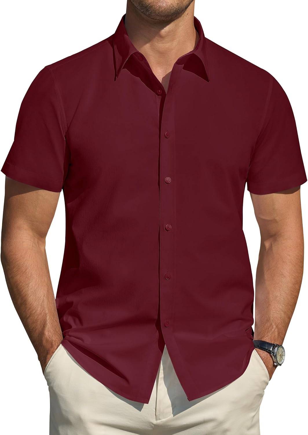 Herren Kurzarm Hemden Stretch Fleckenschutz Freizeit Button Down Hemden - Bild 63 von 94