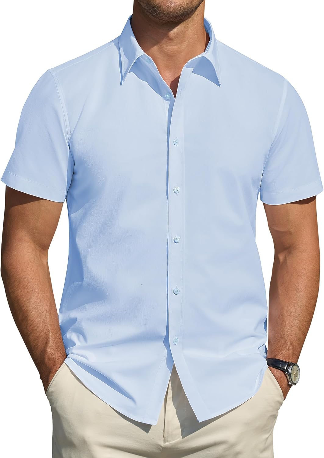 Herren Kurzarm Hemden Stretch Fleckenschutz Freizeit Button Down Hemden - Bild 67 von 94
