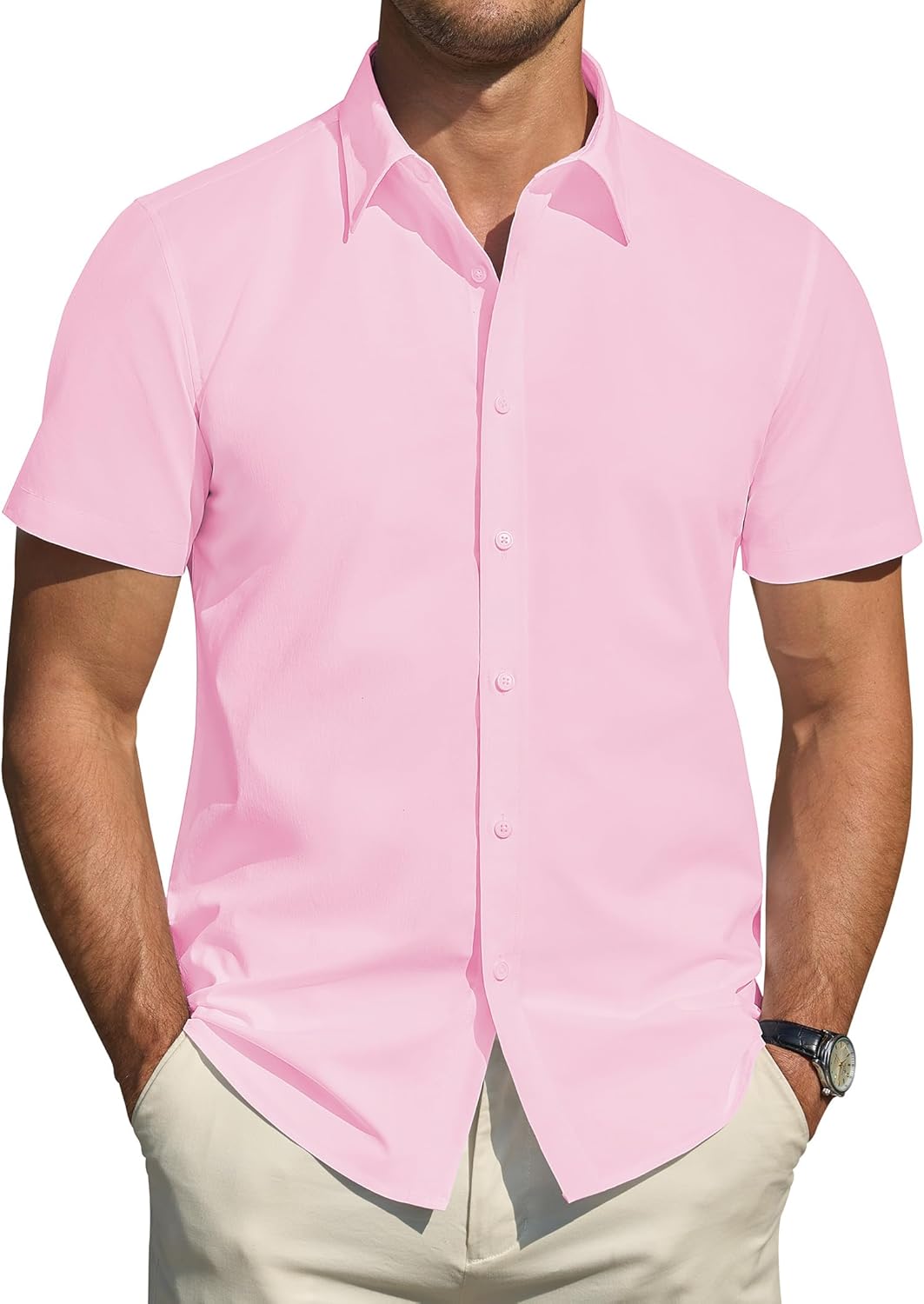 Herren Kurzarm Hemden Stretch Fleckenschutz Freizeit Button Down Hemden - Bild 75 von 94