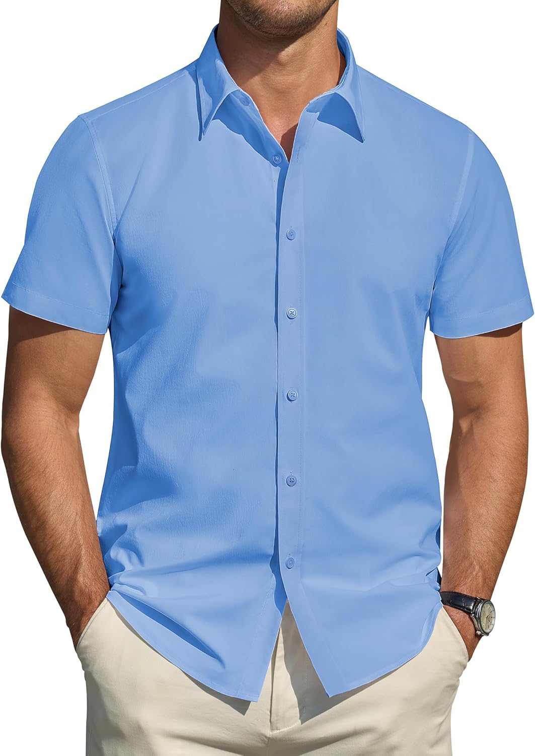 Herren Kurzarm Hemden Stretch Fleckenschutz Freizeit Button Down Hemden - Bild 83 von 94