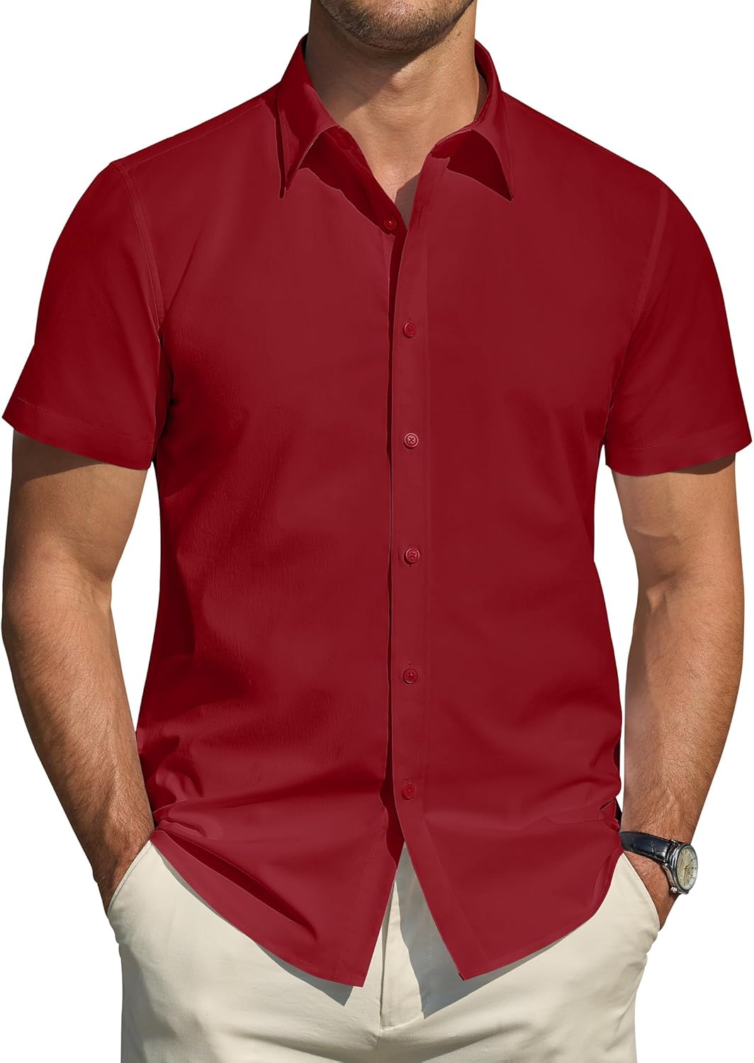 Herren Kurzarm Hemden Stretch Fleckenschutz Freizeit Button Down Hemden - Bild 87 von 94
