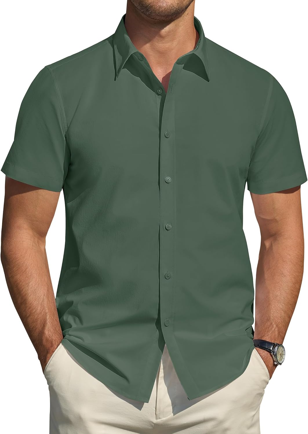 Herren Kurzarm Hemden Stretch Fleckenschutz Freizeit Button Down Hemden - Bild 91 von 94