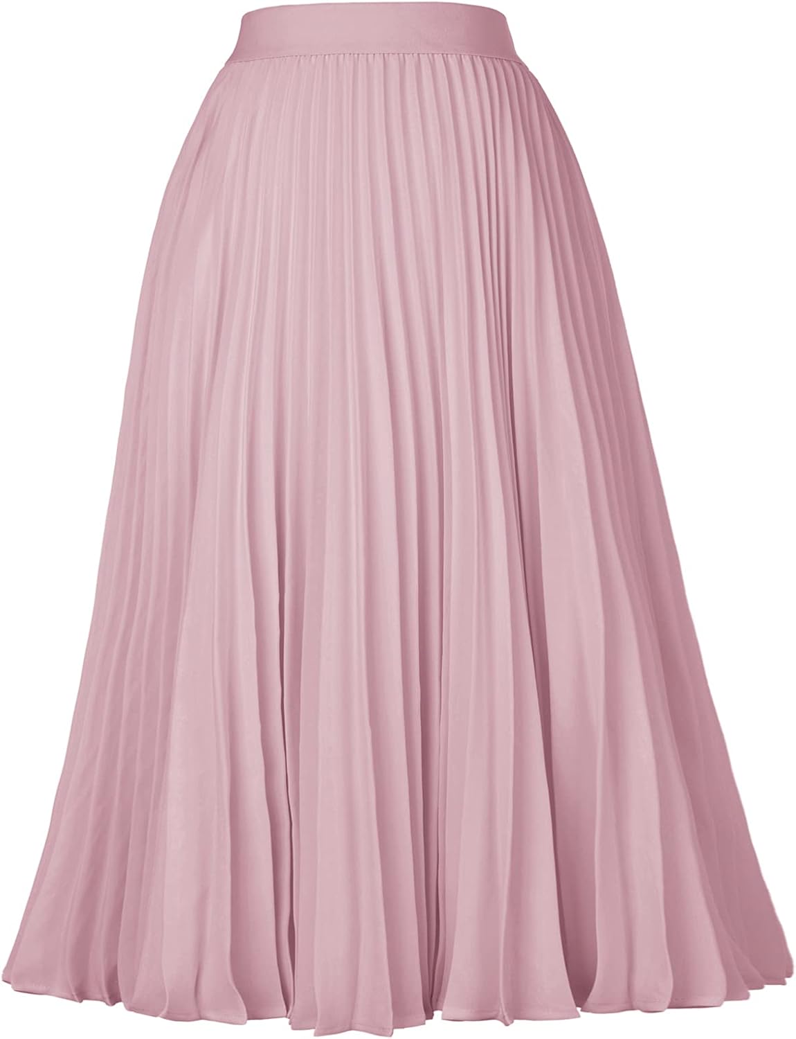 Women High Elastic Waist Pleated Chiffon Skirt Midi Swing A-line Skirts - Picture 46 of 168