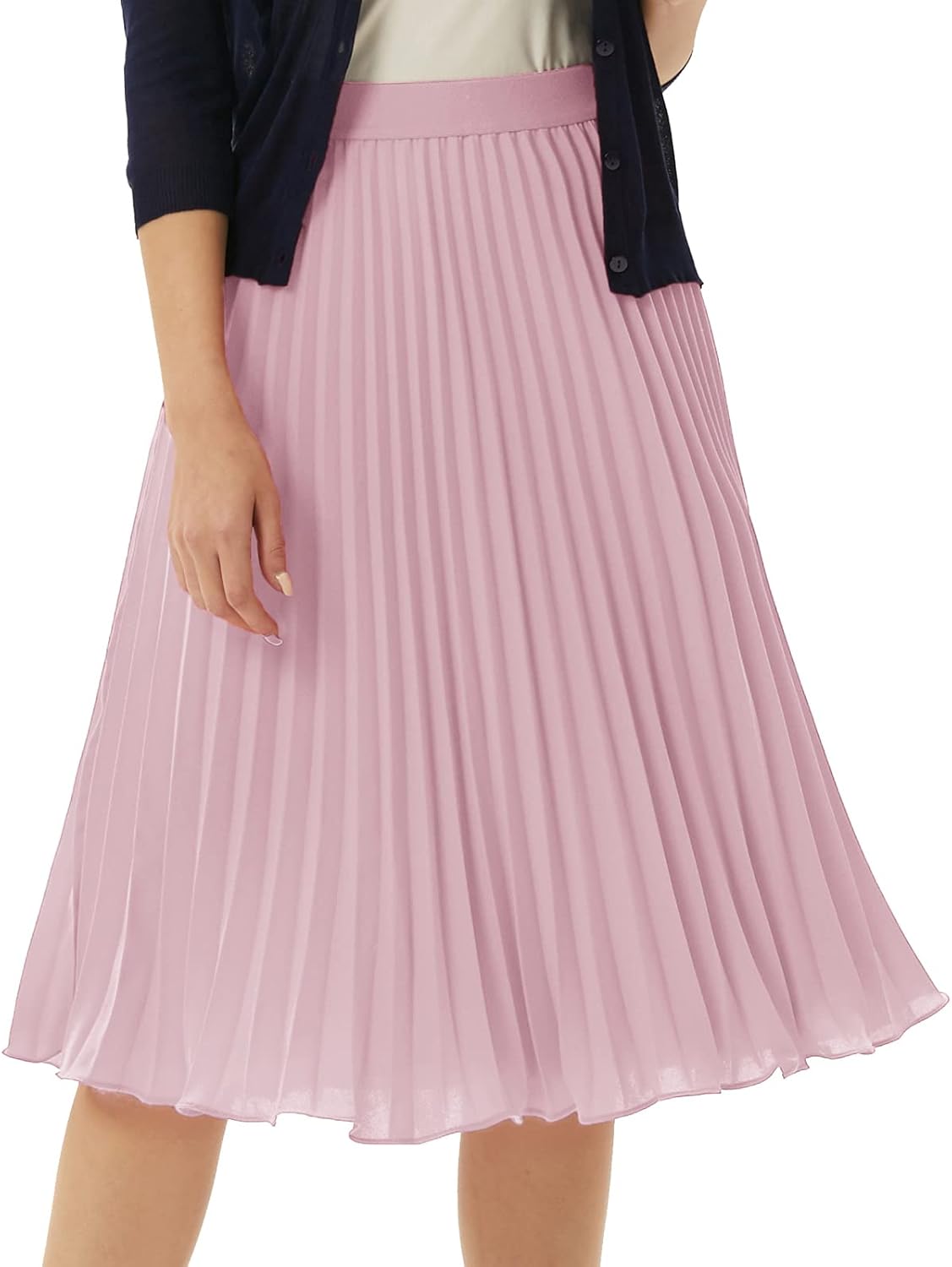 Women High Elastic Waist Pleated Chiffon Skirt Midi Swing A-line Skirts - Picture 48 of 168
