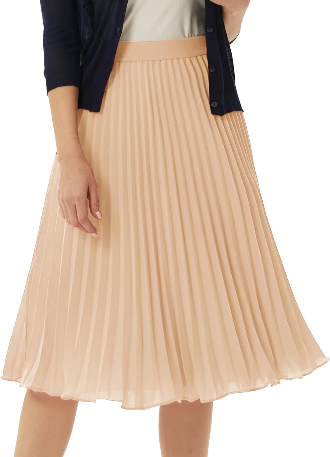 Women High Elastic Waist Pleated Chiffon Skirt Midi Swing A-line Skirts - Picture 118 of 168