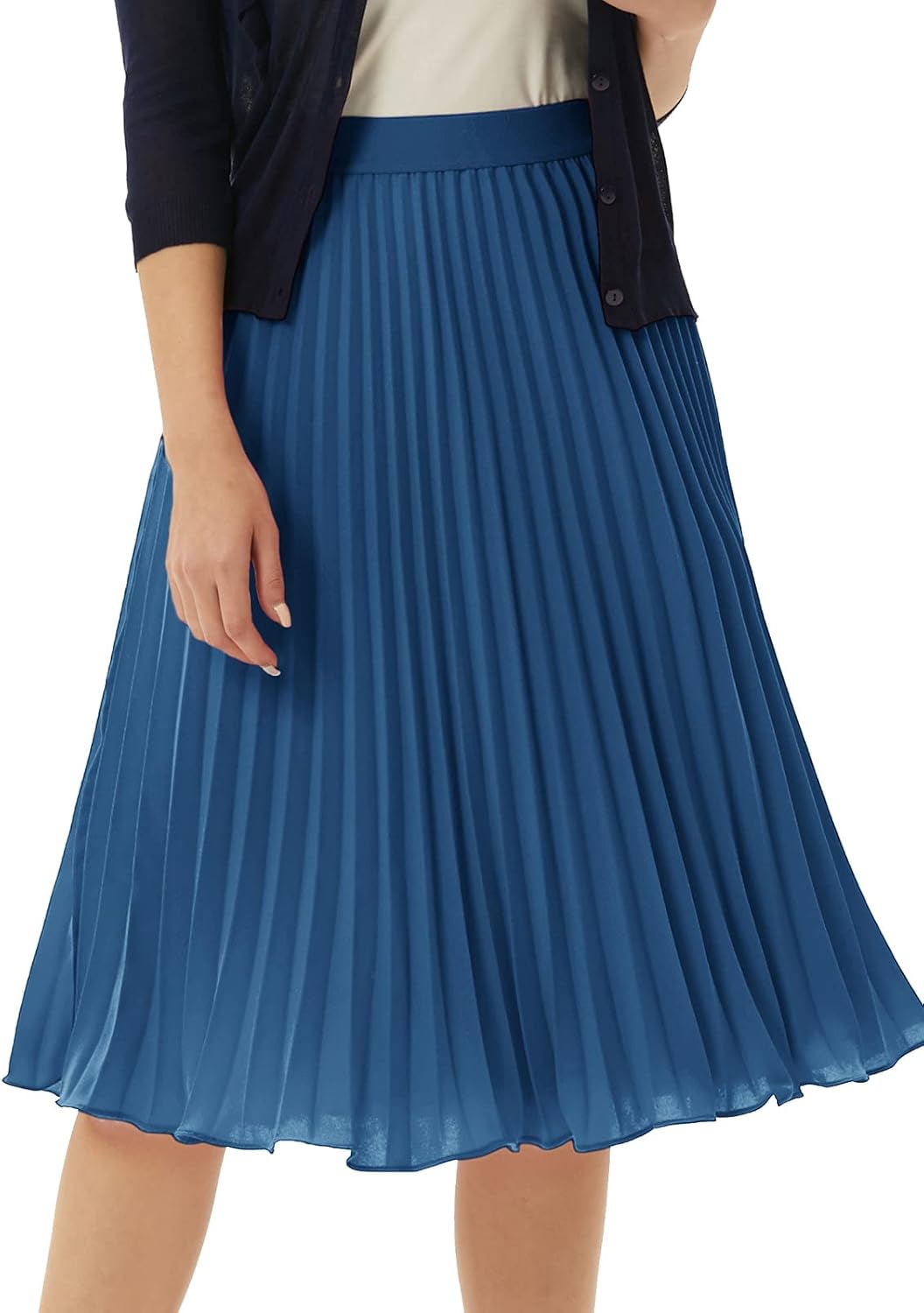 Women High Elastic Waist Pleated Chiffon Skirt Midi Swing A-line Skirts - Picture 122 of 168