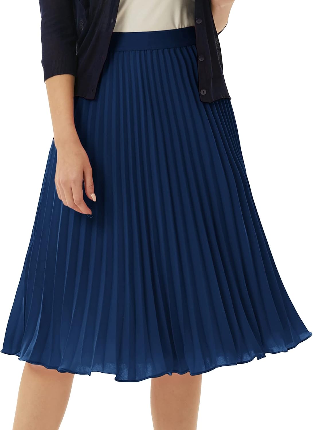 Women High Elastic Waist Pleated Chiffon Skirt Midi Swing A-line Skirts - Picture 125 of 168