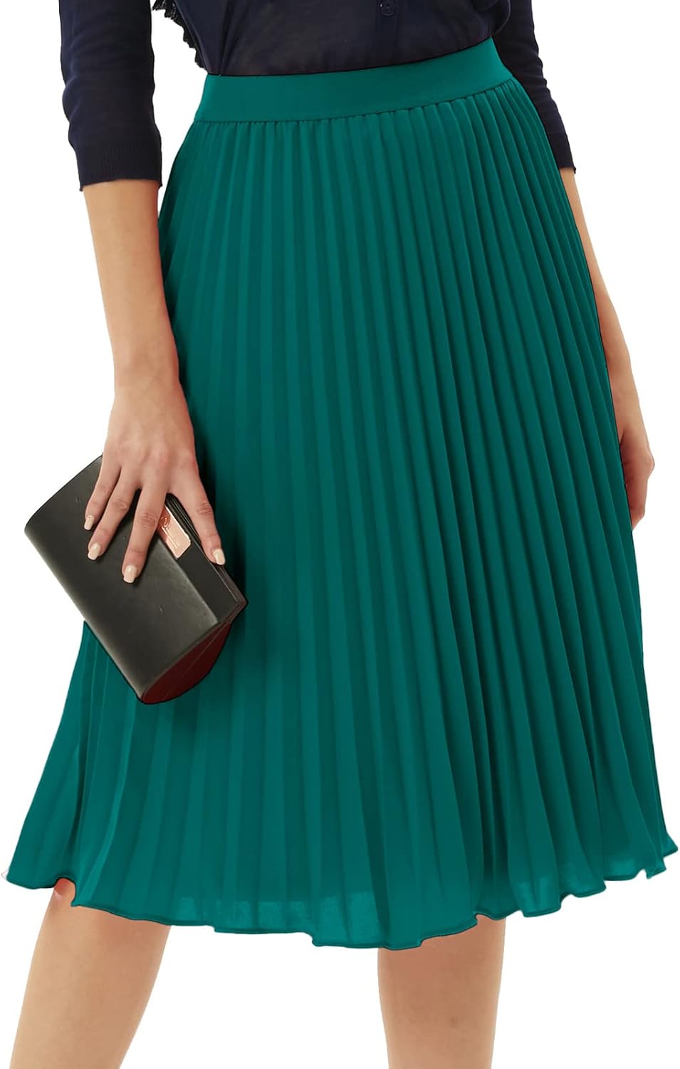 Women High Elastic Waist Pleated Chiffon Skirt Midi Swing A-line Skirts - Picture 135 of 168