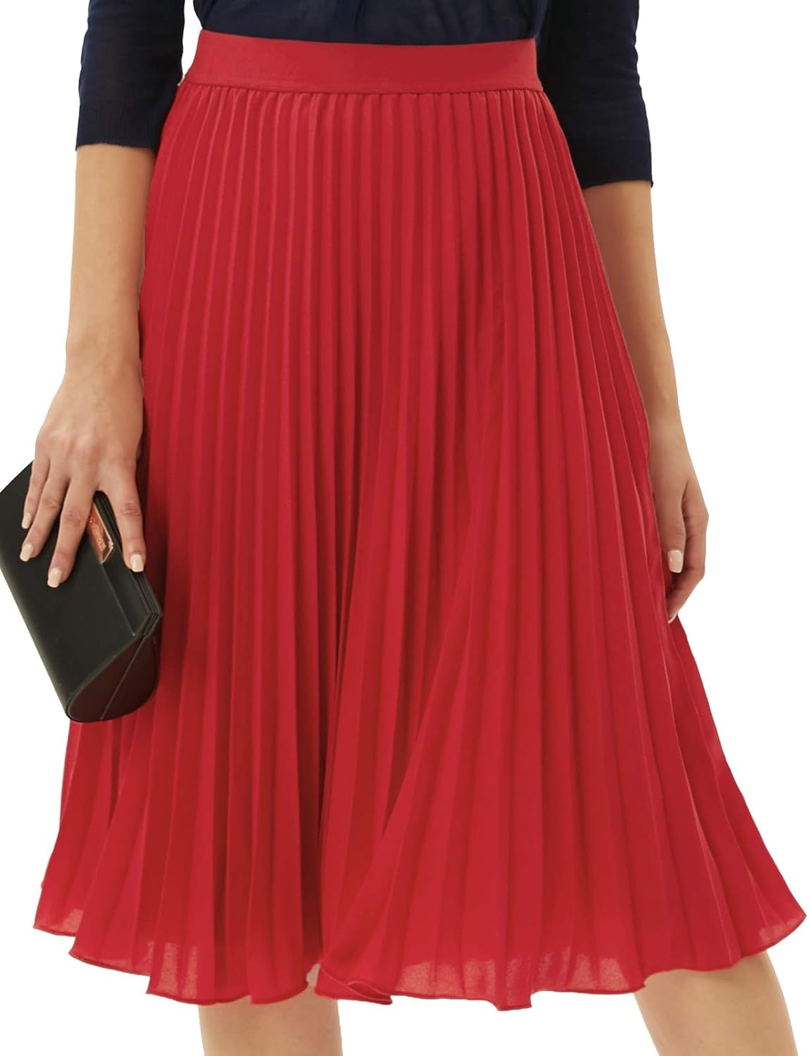 Women High Elastic Waist Pleated Chiffon Skirt Midi Swing A-line Skirts - Picture 138 of 168