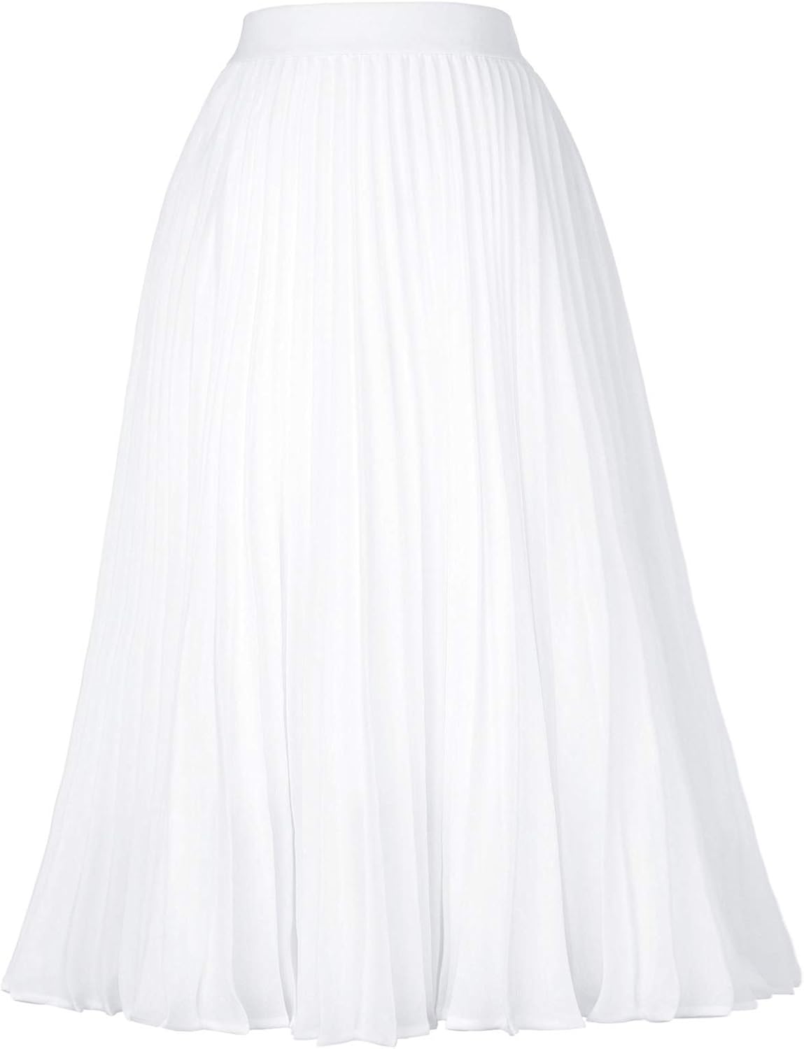 Women High Elastic Waist Pleated Chiffon Skirt Midi Swing A-line Skirts - Picture 148 of 168