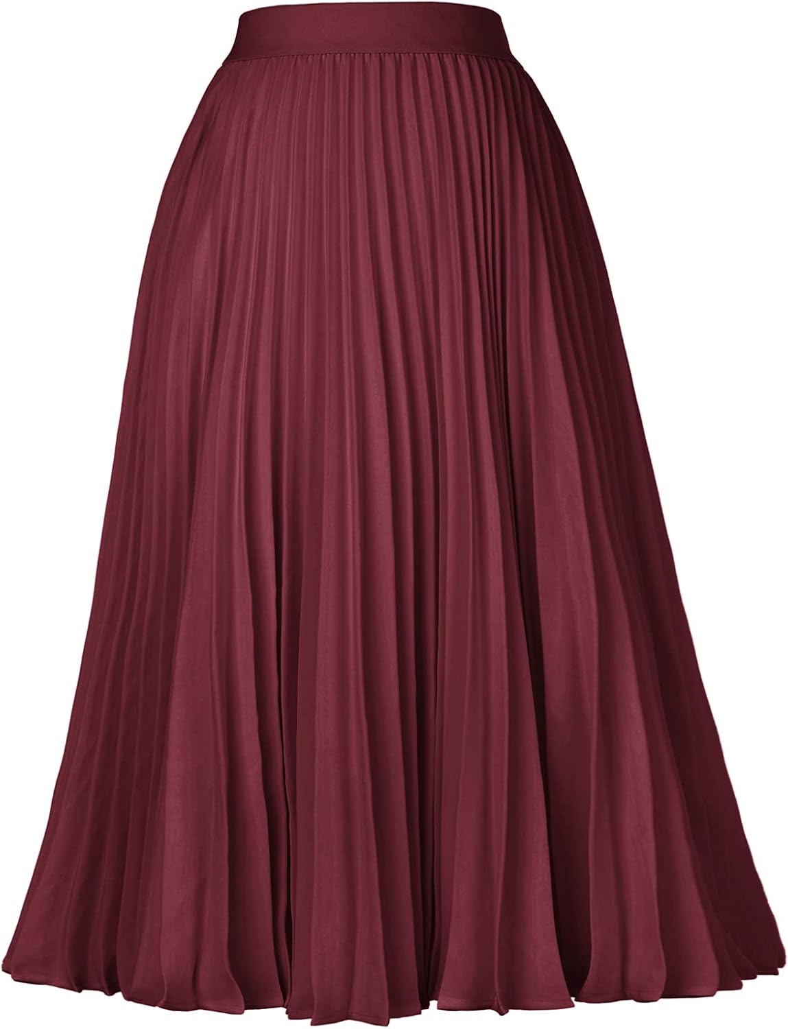 Women High Elastic Waist Pleated Chiffon Skirt Midi Swing A-line Skirts - Picture 151 of 168