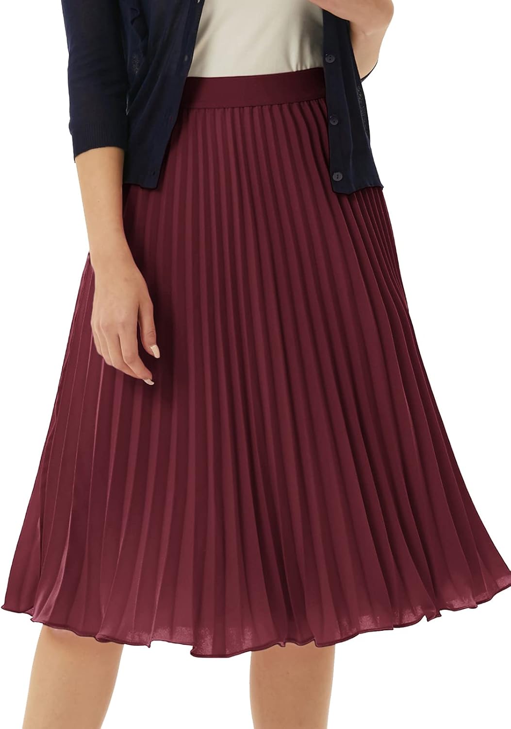 Women High Elastic Waist Pleated Chiffon Skirt Midi Swing A-line Skirts - Picture 153 of 168