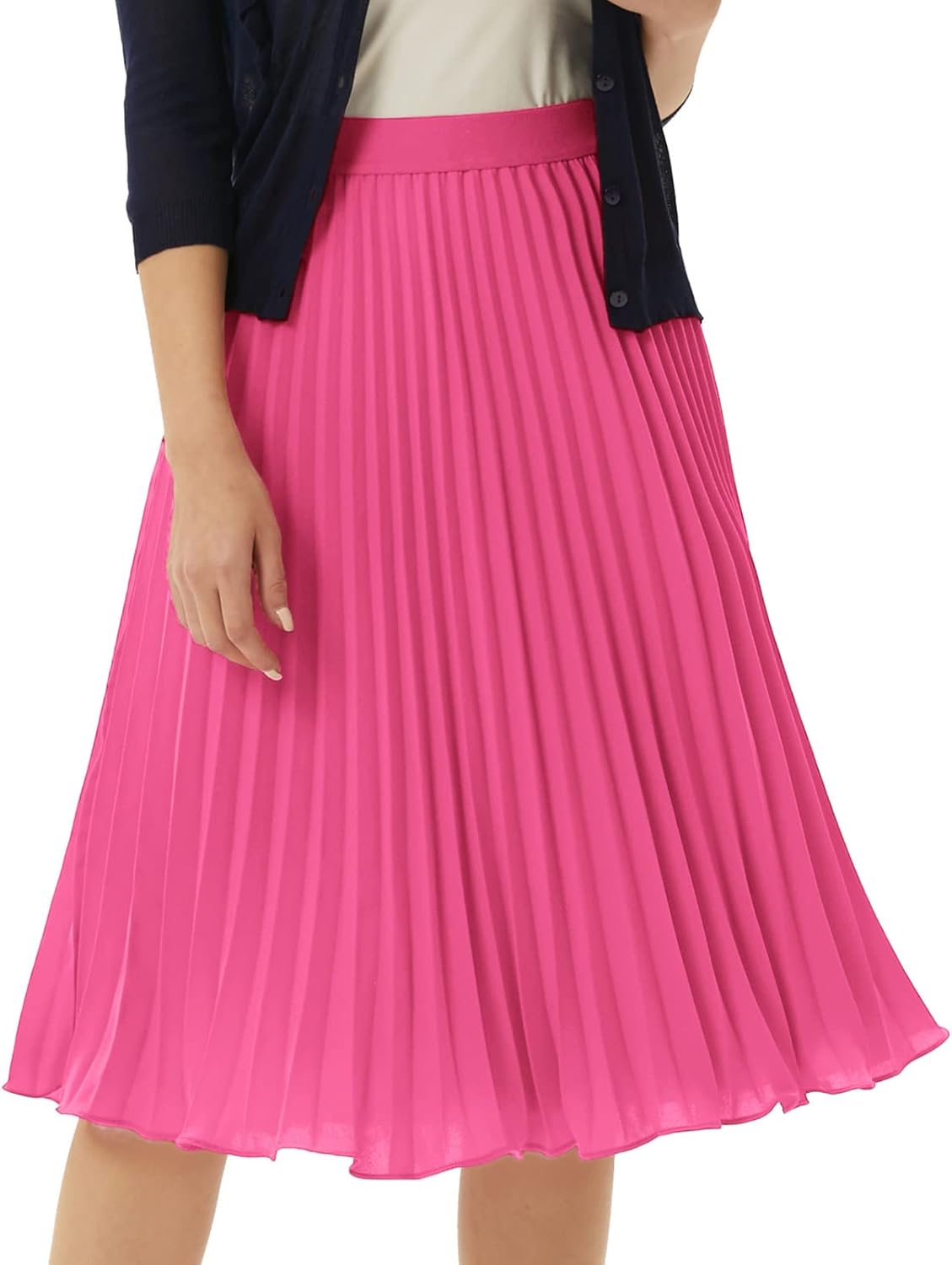 Women High Elastic Waist Pleated Chiffon Skirt Midi Swing A-line Skirts - Picture 164 of 168