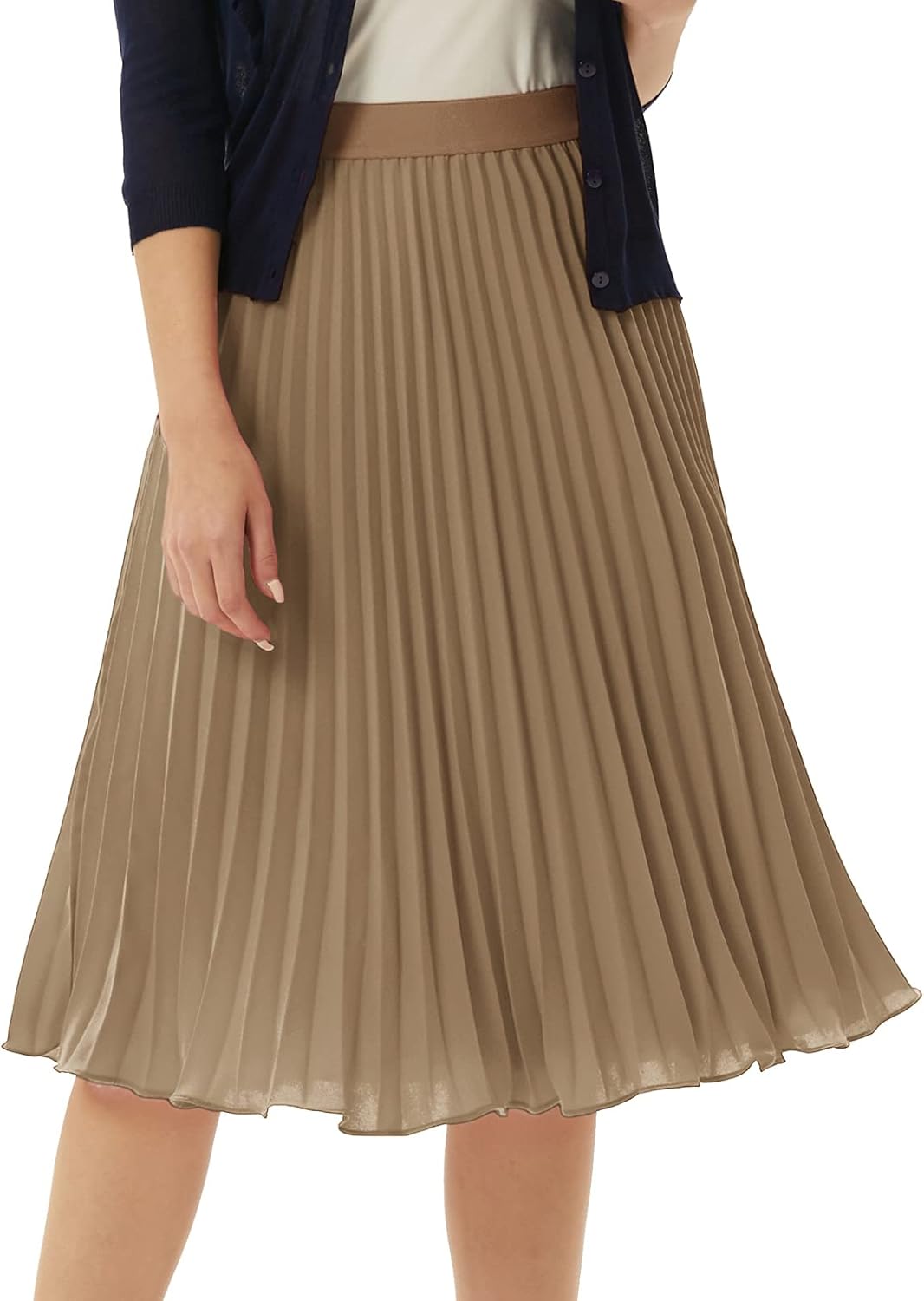 Women High Elastic Waist Pleated Chiffon Skirt Midi Swing A-line Skirts - Picture 168 of 168