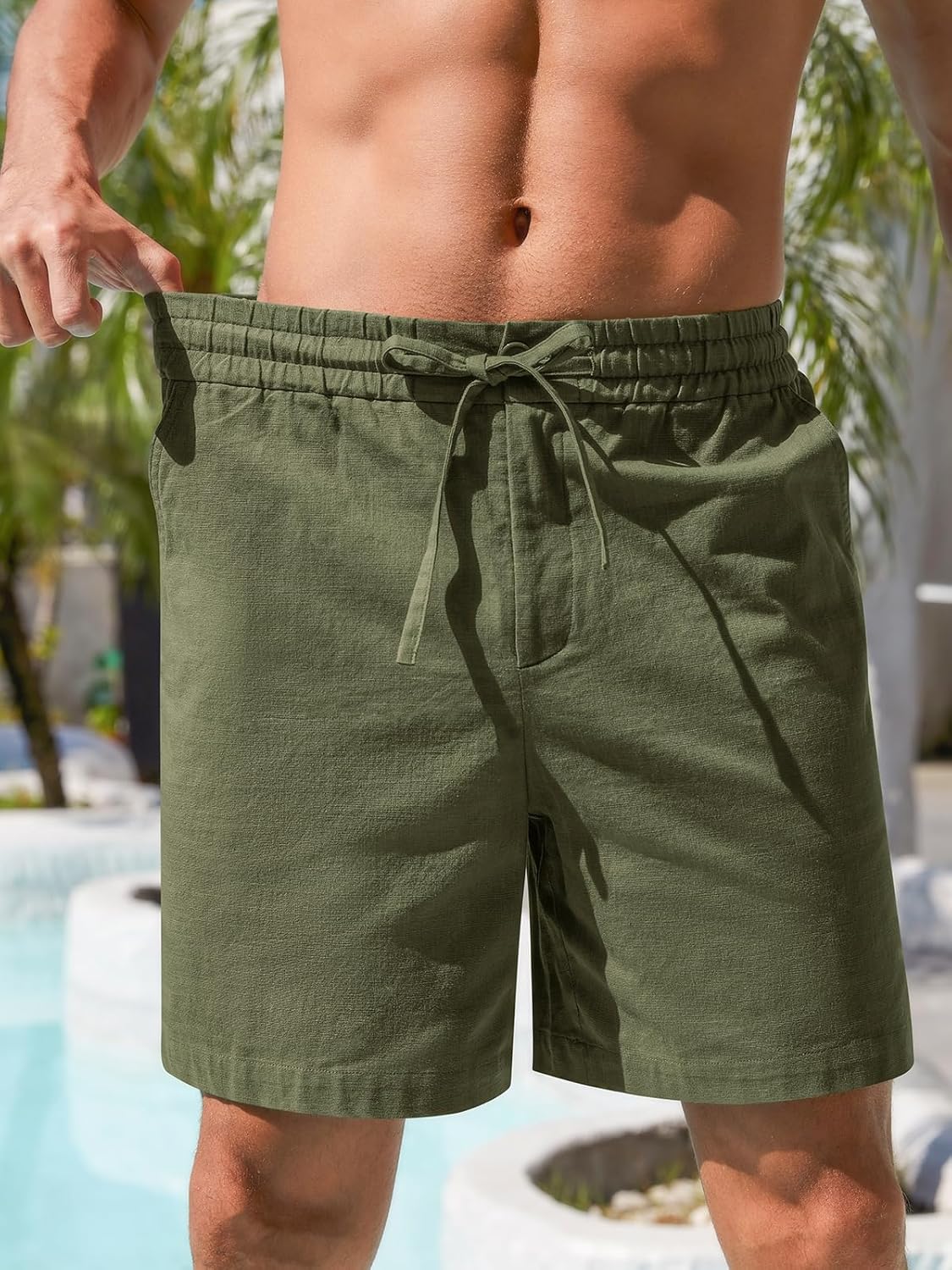 Herren Baumwolle Leinen Shorts Freizeit Kordelzug Shorts Stretch Sommer Strandkleidung - Bild 28 von 67